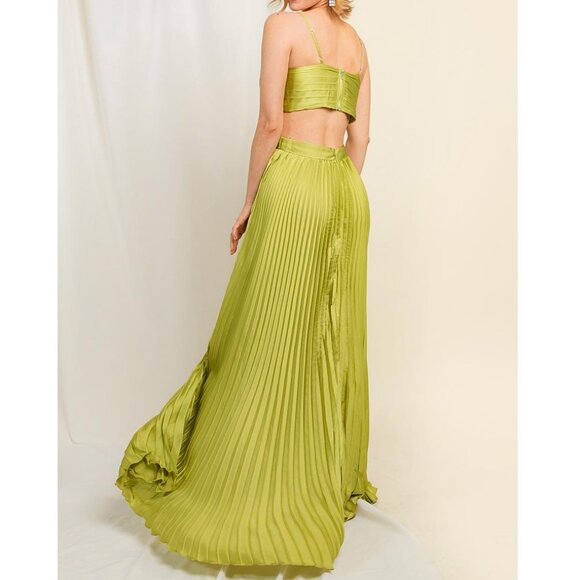 Lime Green Pleated Cutout Formal Wedding Guest Party Maxi Dress 8 - Picture 4 of 5